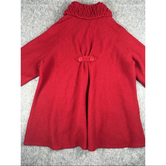 For Cynthia Coat Women's Size 3X Red Wool High-Low Hem 3/4 Sleeve Smocked Collar - Picture 2 of 7